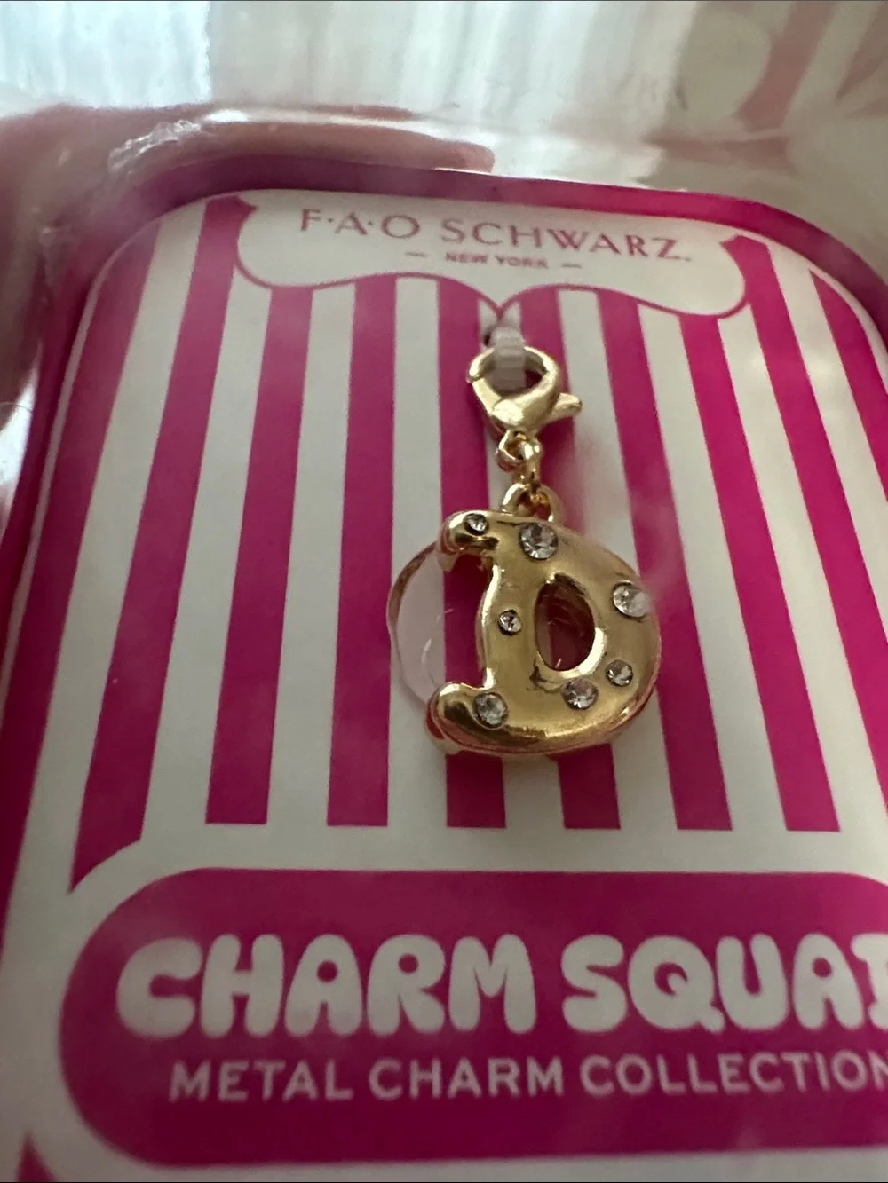 FAO Schwarz Gold Letter D Charm with Crystal Accents NWT